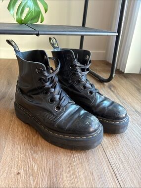 Dr. Martens Black Leather Platform Lace-Up Boots